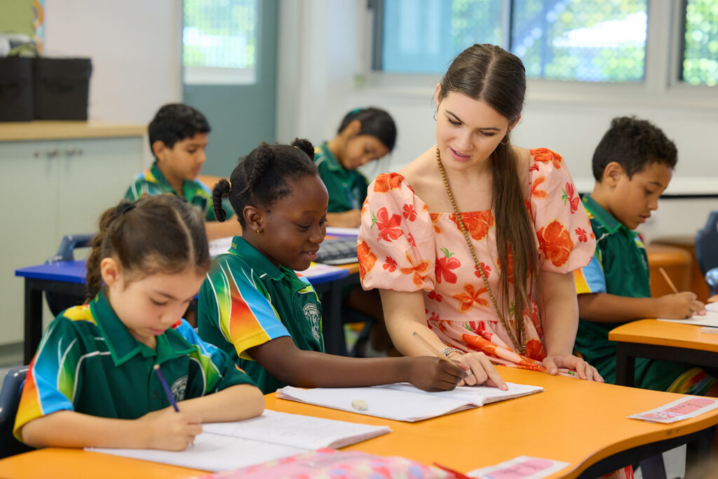 Teacher with students